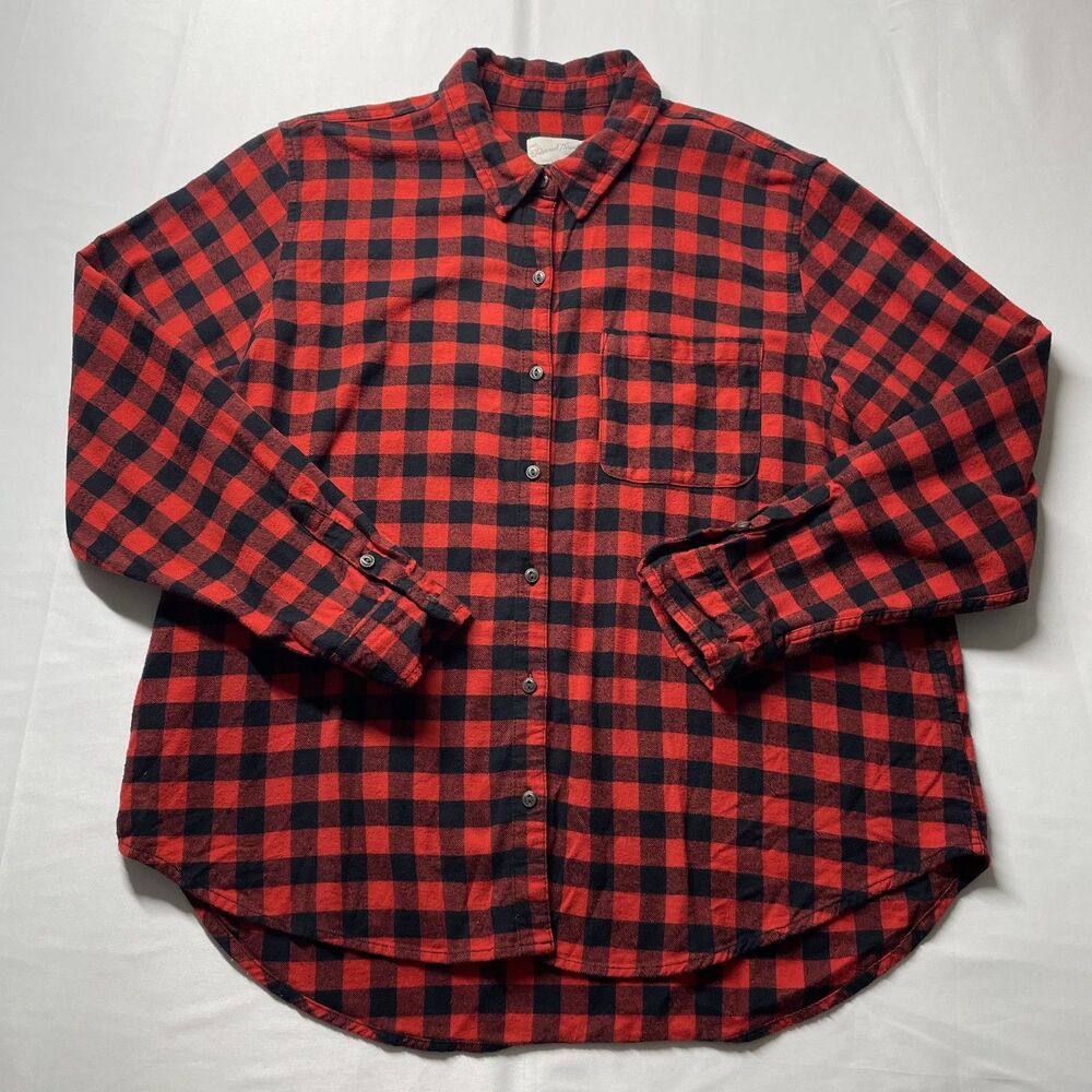 Universal Thread Button Front Plaid Flannel Shirt Red Black Women Size XL-dmpv
